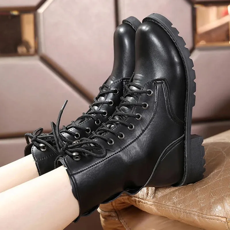Women's Gothic Mid-Calf Boots – Elegant Low Heel Biker Shoes