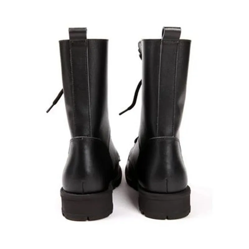 Women's Gothic Mid-Calf Boots – Elegant Low Heel Biker Shoes