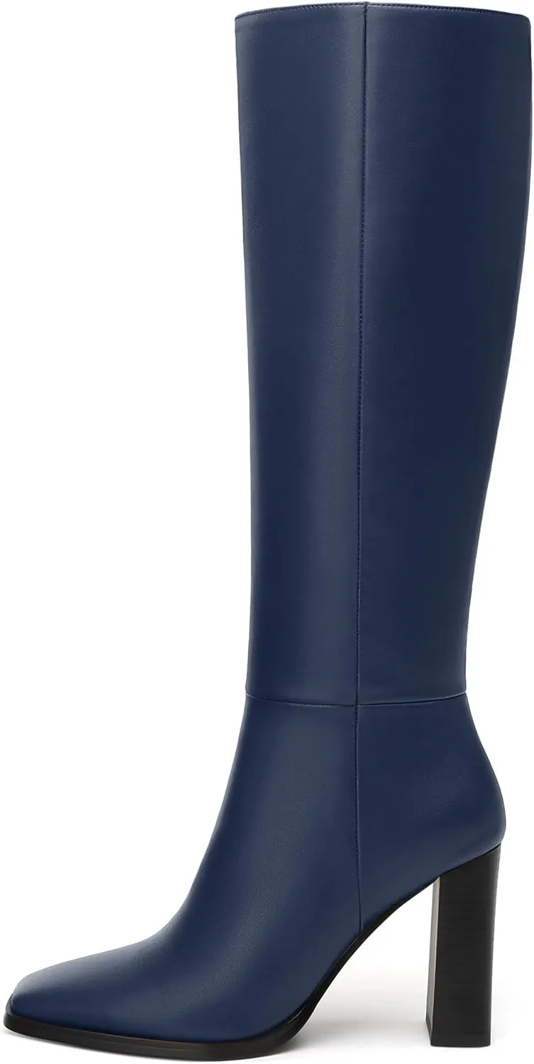 Womens Knee High Boots, Square Toe High Chunky Heel Knee High Boots for Women Zipper 3.5"
