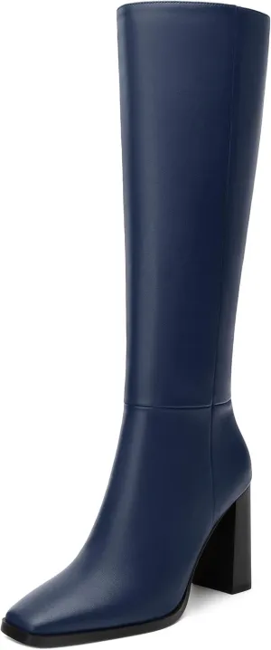 Womens Knee High Boots, Square Toe High Chunky Heel Knee High Boots for Women Zipper 3.5"