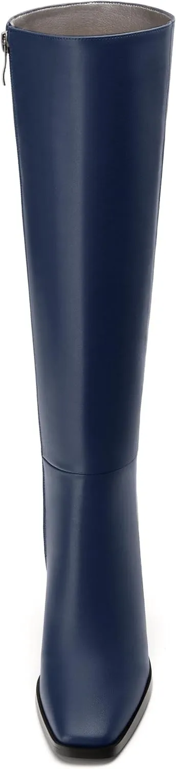 Womens Knee High Boots, Square Toe High Chunky Heel Knee High Boots for Women Zipper 3.5"