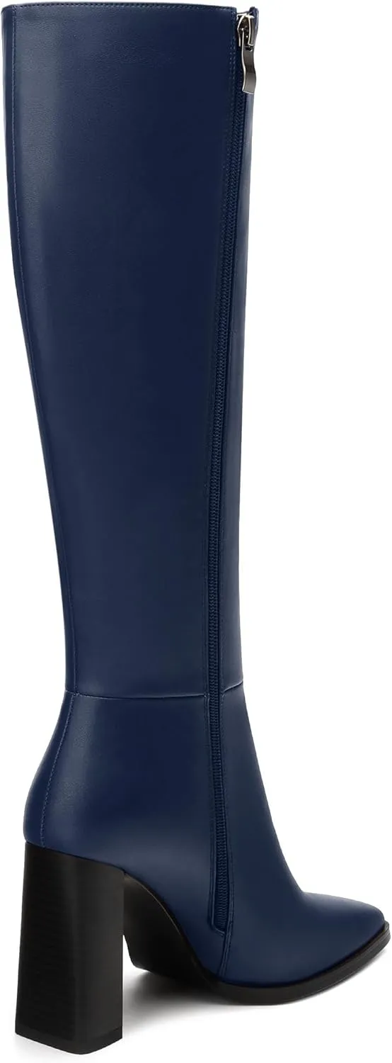 Womens Knee High Boots, Square Toe High Chunky Heel Knee High Boots for Women Zipper 3.5"