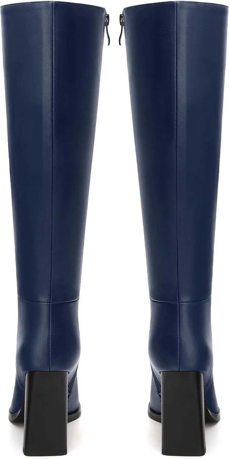 Womens Knee High Boots, Square Toe High Chunky Heel Knee High Boots for Women Zipper 3.5"