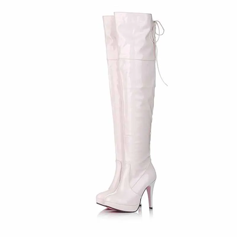 Women's Lace Up Stiletto High Heels Over The Knee High Boots