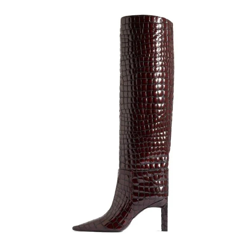Women's Leather High Heel Pointed Toe Knee High Boots Spring Autumn