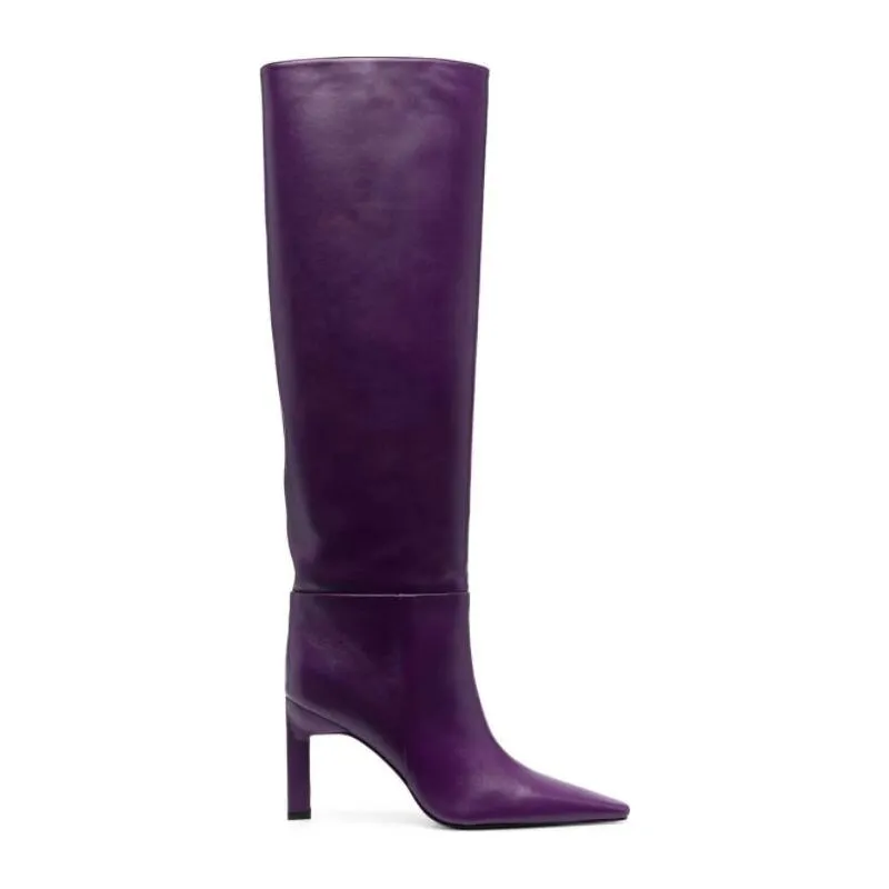 Women's Leather High Heel Pointed Toe Knee High Boots Spring Autumn