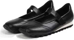 Women's Leather Soft Sole Strap Mary Jane Shoes, Summer Comfortable Dress Shoes Cute Closed Toe Slip-On Lightweight Breathable Walking Shoes