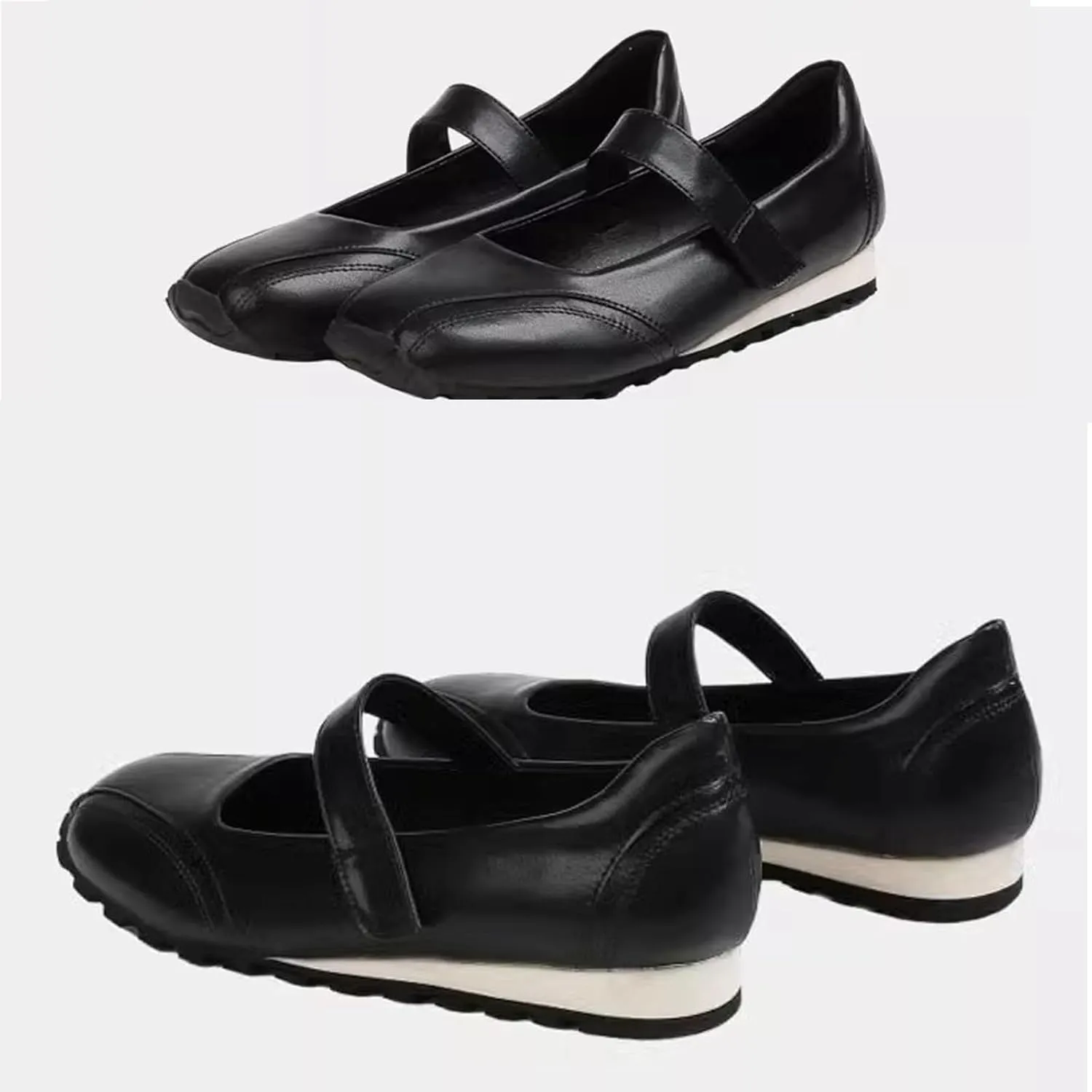 Women's Leather Soft Sole Strap Mary Jane Shoes, Summer Comfortable Dress Shoes Cute Closed Toe Slip-On Lightweight Breathable Walking Shoes