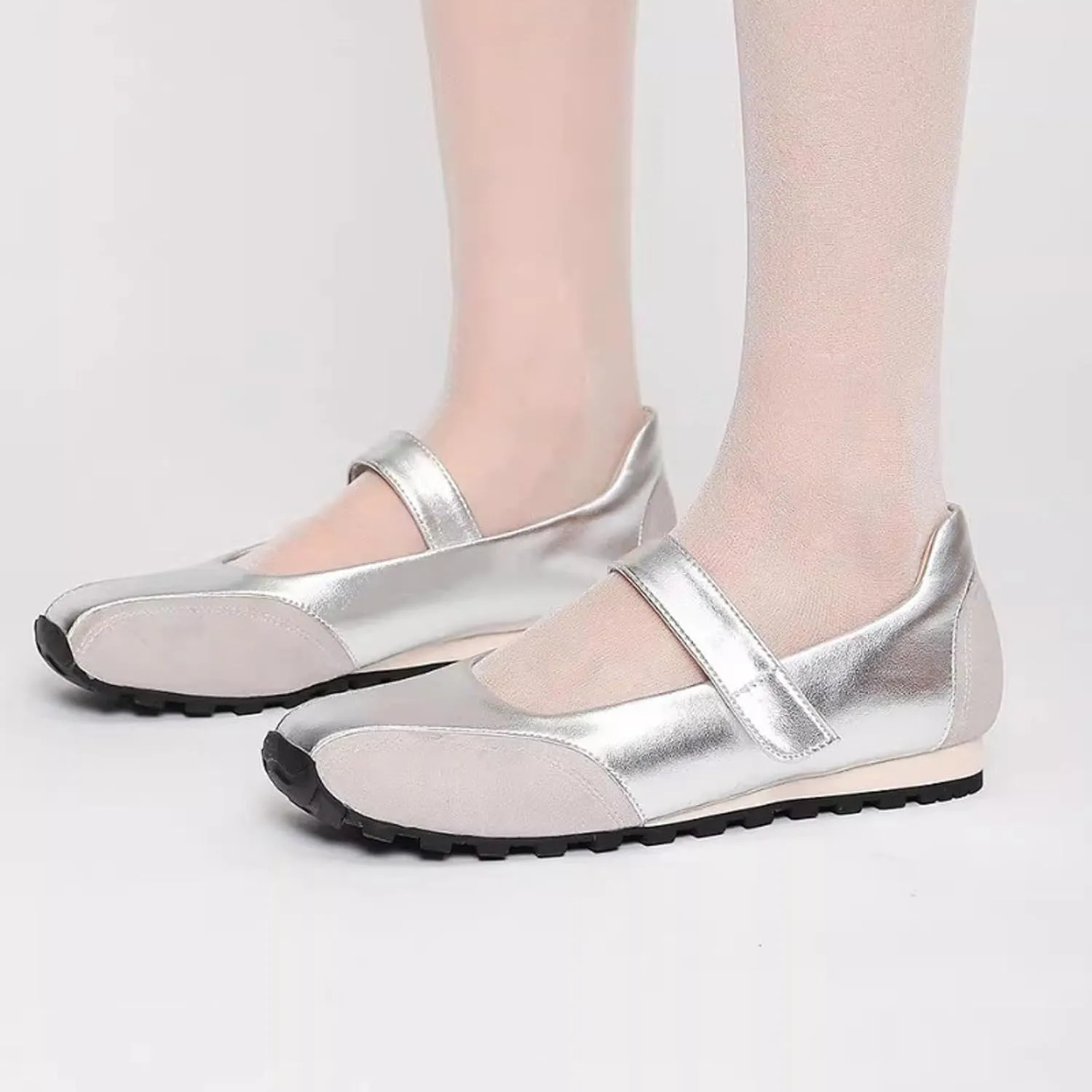 Women's Leather Soft Sole Strap Mary Jane Shoes, Summer Comfortable Dress Shoes Cute Closed Toe Slip-On Lightweight Breathable Walking Shoes