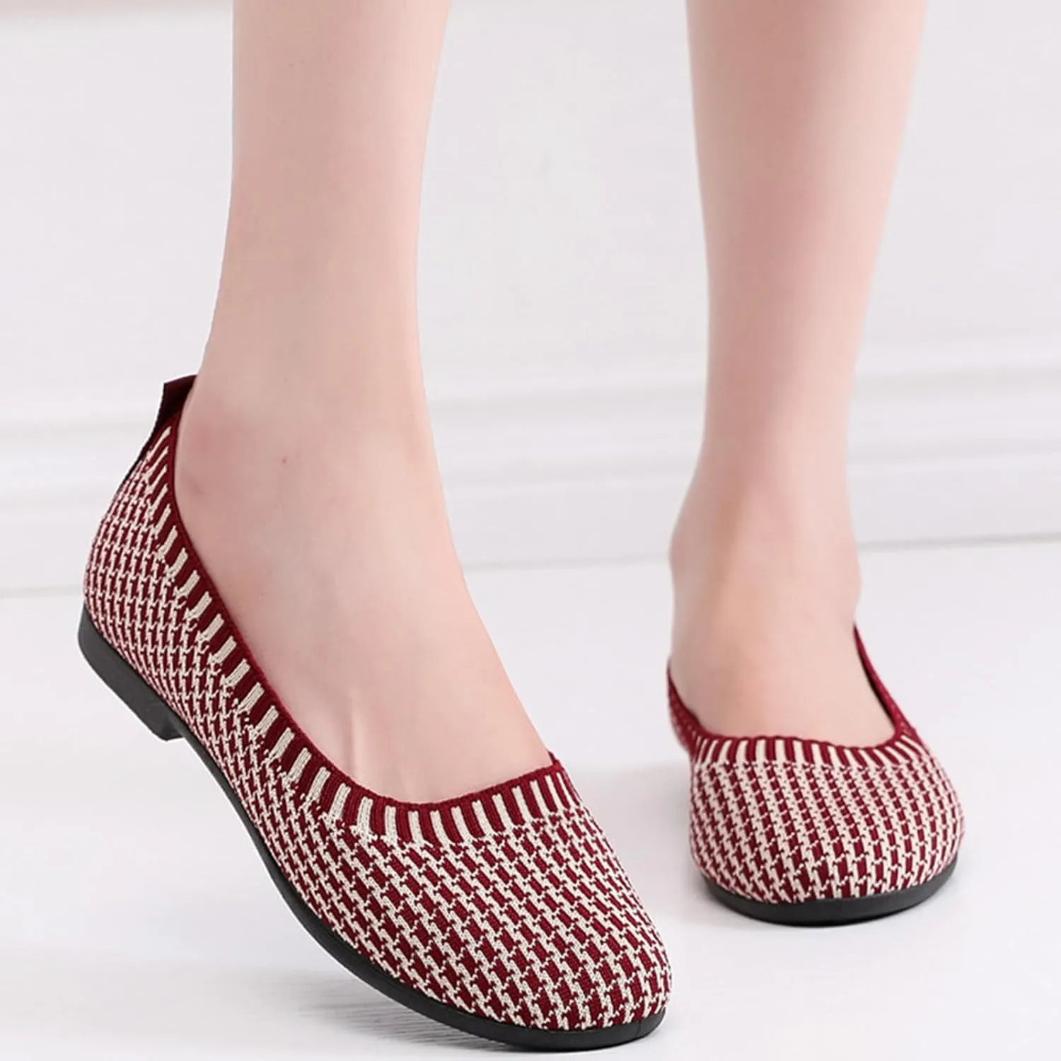 Women's Low Heel Casual Shoes Women's Woven Breathable Soft Sole Shoes Mesh Slip On Sneakers Wide Width Orthopedic Walking Sneaker