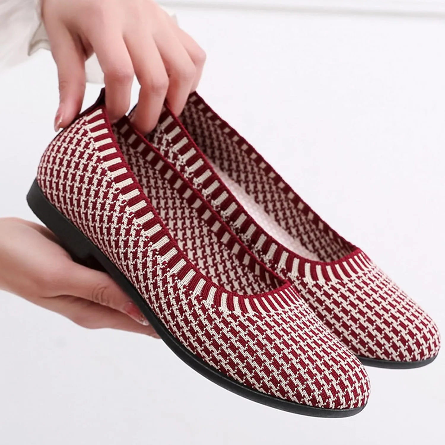Women's Low Heel Casual Shoes Women's Woven Breathable Soft Sole Shoes Mesh Slip On Sneakers Wide Width Orthopedic Walking Sneaker