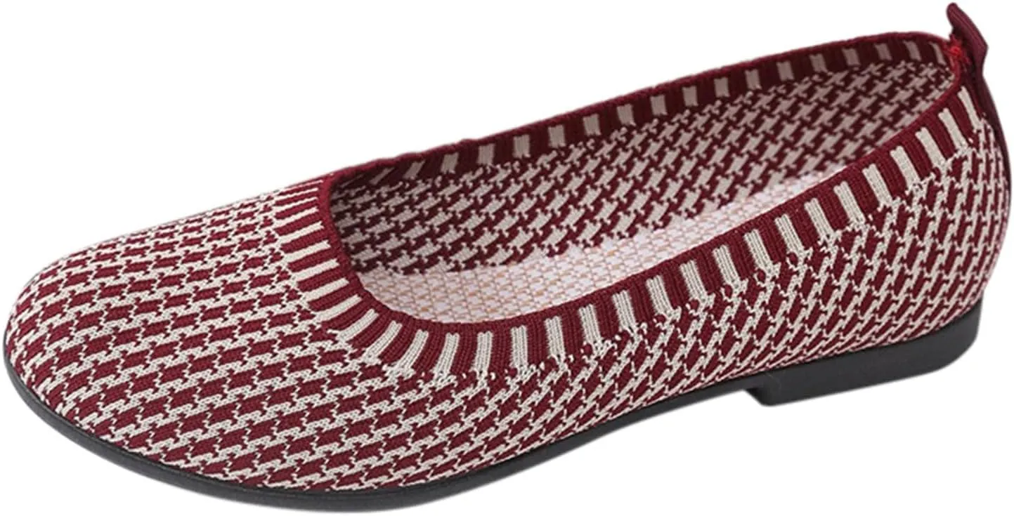 Women's Low Heel Casual Shoes Women's Woven Breathable Soft Sole Shoes Mesh Slip On Sneakers Wide Width Orthopedic Walking Sneaker