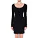 Womens O-Ring Zip Scoop Neck Long Sleeve Mini Bodycon Dress