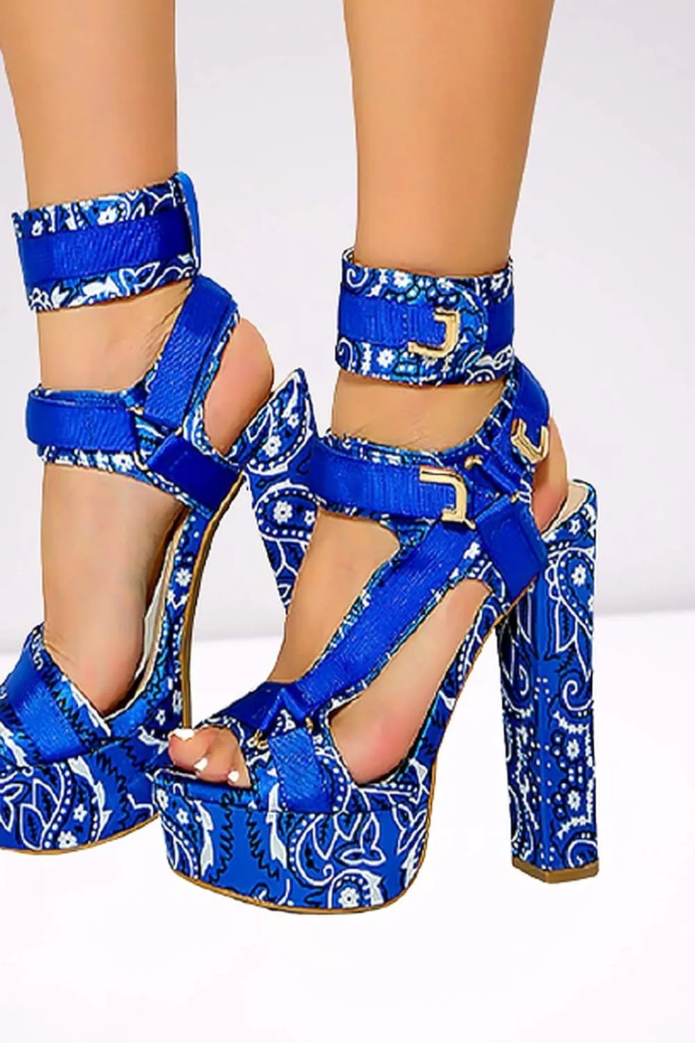 Women's Open Toe Strappy Chunky Platform High Heel Sandals