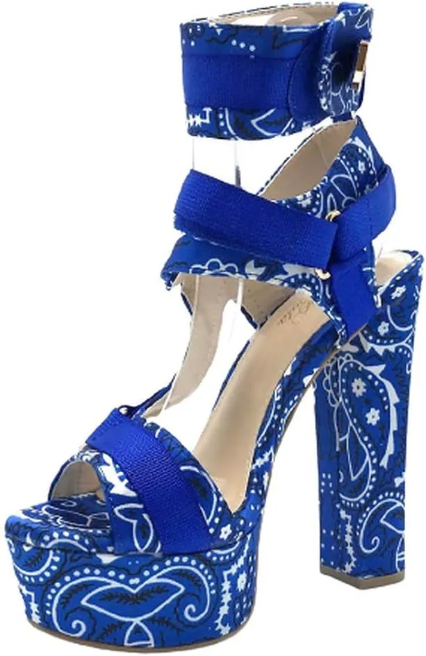 Women's Open Toe Strappy Chunky Platform High Heel Sandals