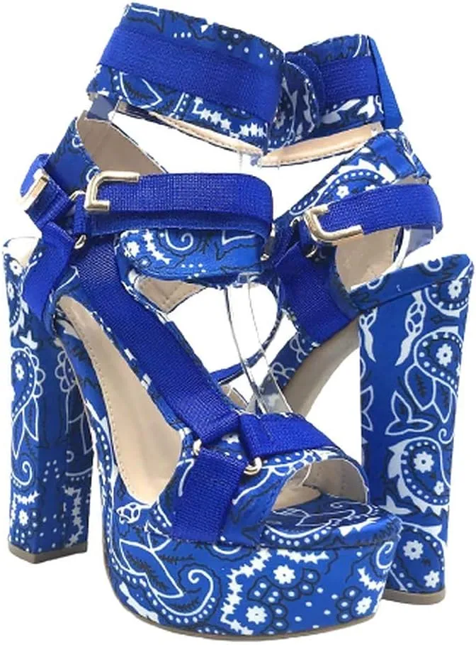 Women's Open Toe Strappy Chunky Platform High Heel Sandals
