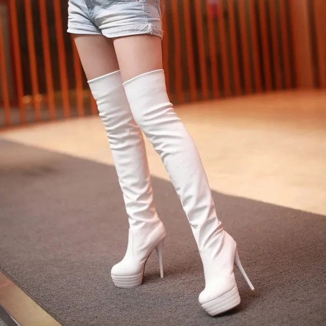 Women's Over-The-Knee Boots – Sexy PU Long Boots, Thin High Heel Platform Shoes for Women