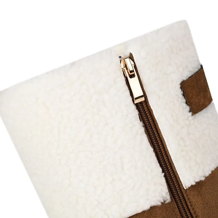 Women's Patchwork Plush Flats Knee High Snow Boots