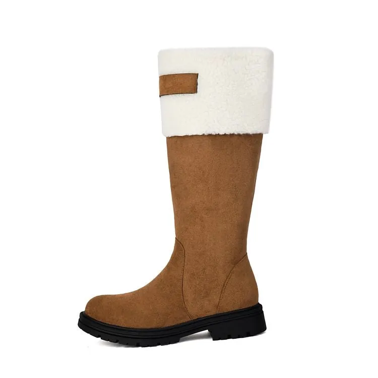 Women's Patchwork Plush Flats Knee High Snow Boots