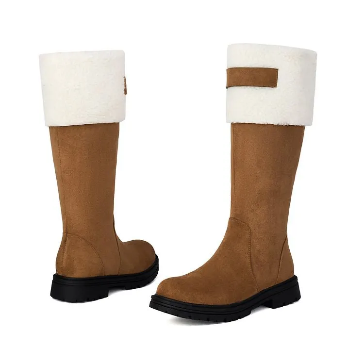 Women's Patchwork Plush Flats Knee High Snow Boots