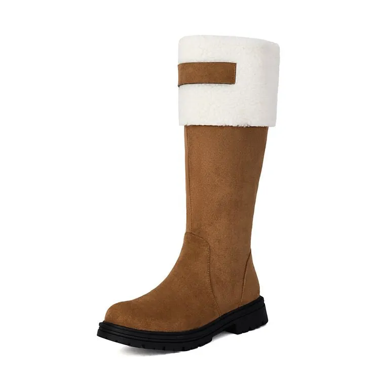 Women's Patchwork Plush Flats Knee High Snow Boots