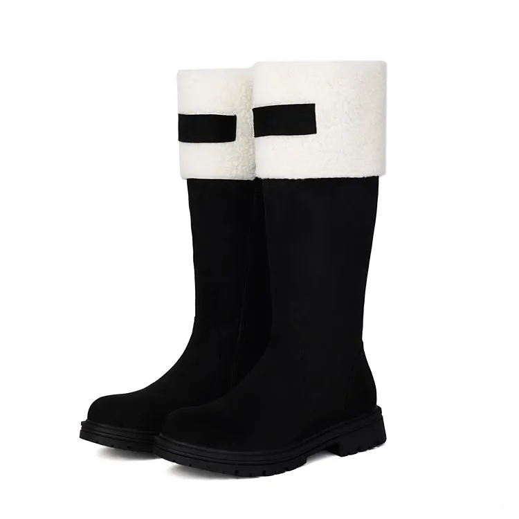 Women's Patchwork Plush Flats Knee High Snow Boots