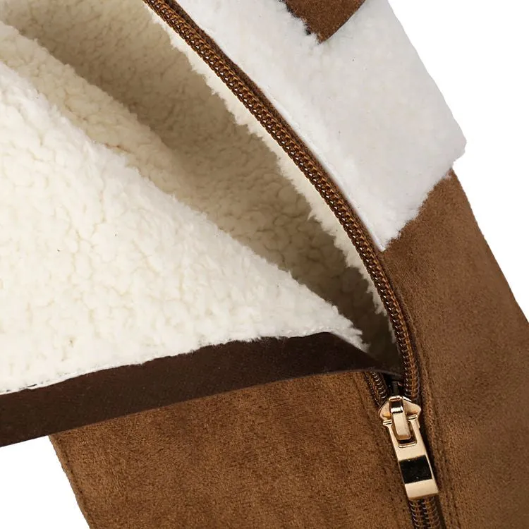 Women's Patchwork Plush Flats Knee High Snow Boots