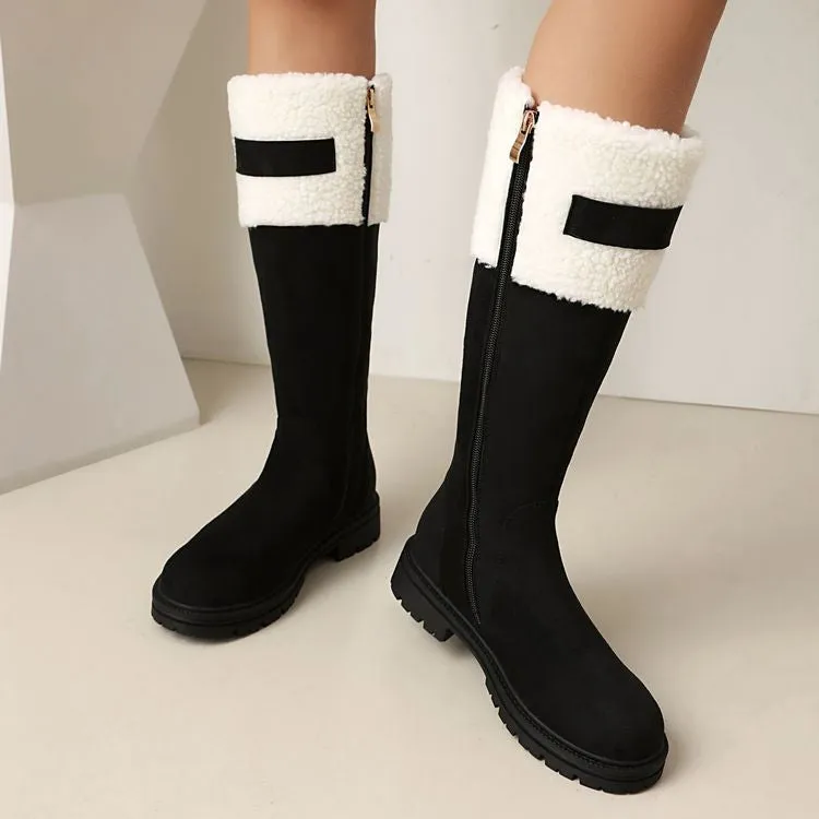 Women's Patchwork Plush Flats Knee High Snow Boots