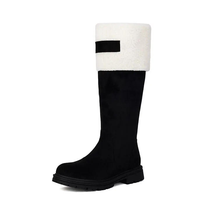 Women's Patchwork Plush Flats Knee High Snow Boots