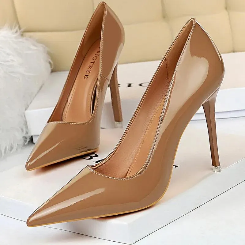 Womens Patent Leather High Heel Shoes Wedding Stilettos