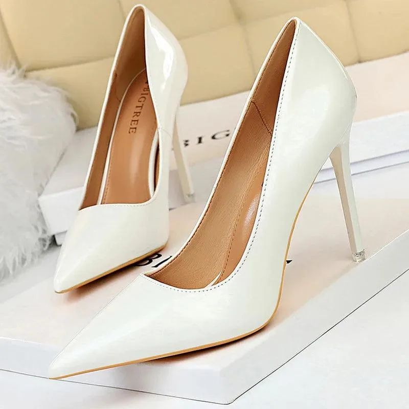 Womens Patent Leather High Heel Shoes Wedding Stilettos