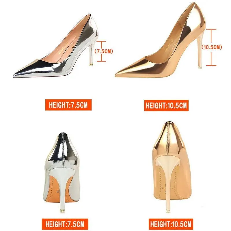 Womens Patent Leather High Heel Shoes Wedding Stilettos