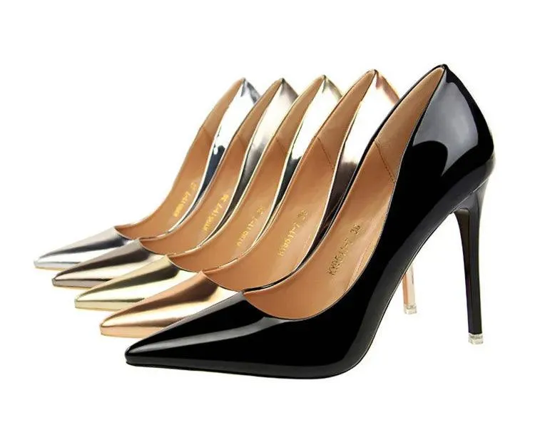Womens Patent Leather High Heel Shoes Wedding Stilettos
