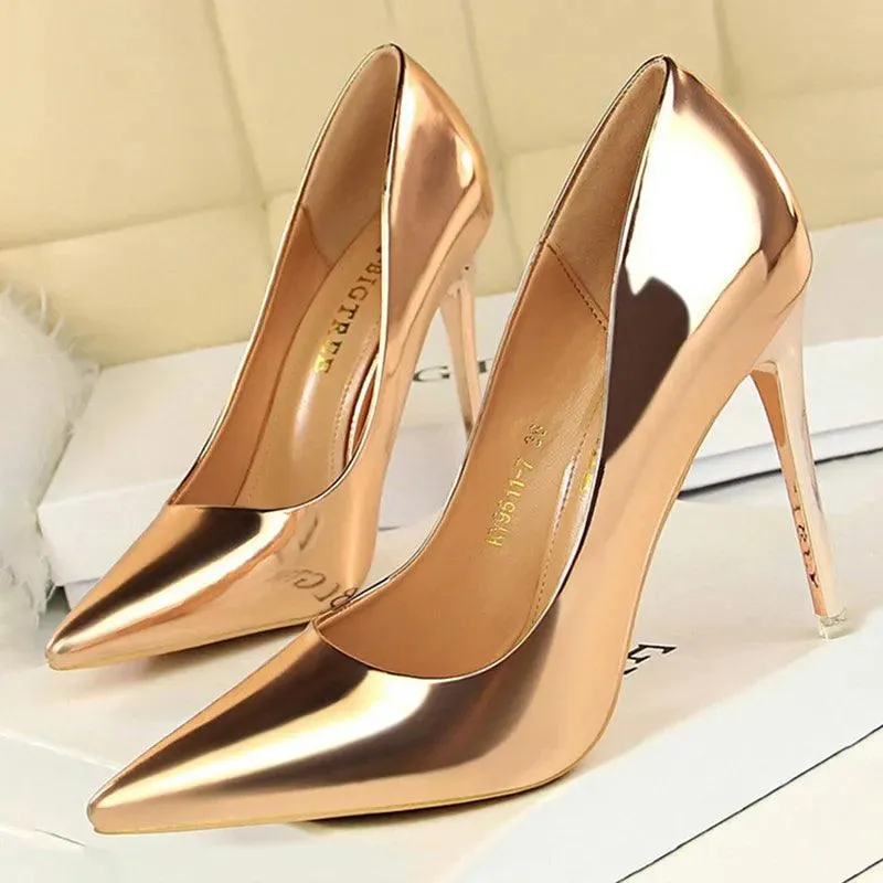 Womens Patent Leather High Heel Shoes Wedding Stilettos