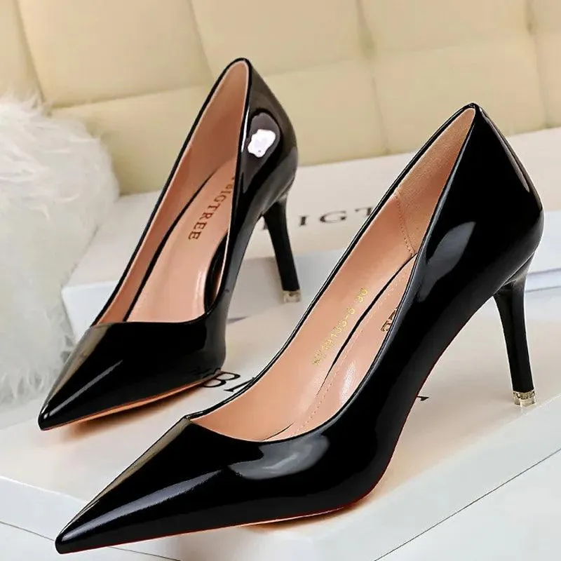 Womens Patent Leather High Heel Shoes Wedding Stilettos