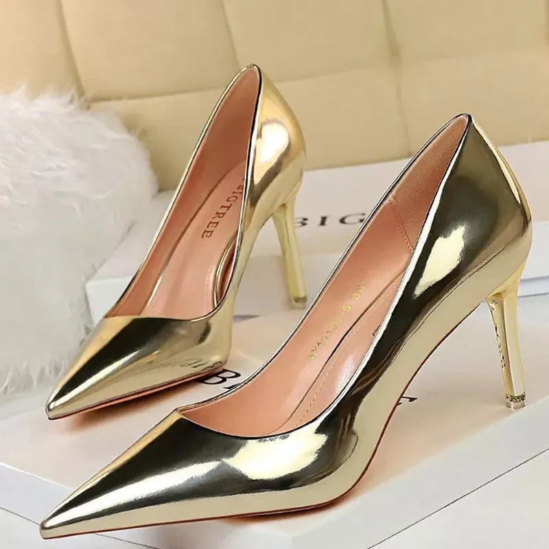 Womens Patent Leather High Heel Shoes Wedding Stilettos