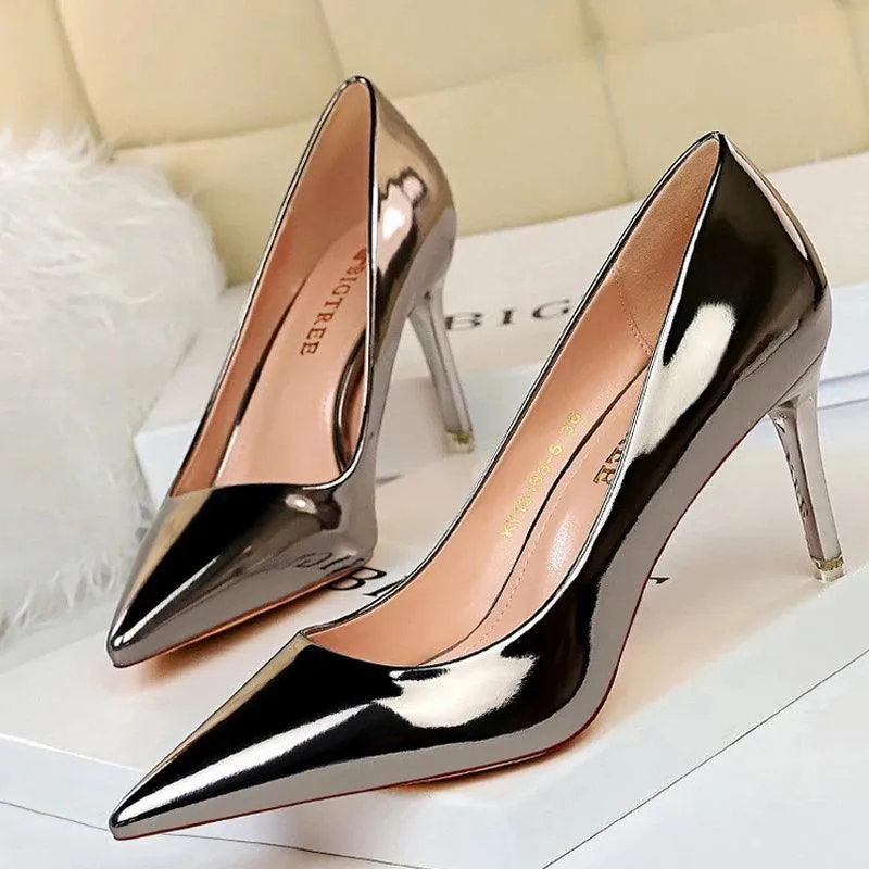 Womens Patent Leather High Heel Shoes Wedding Stilettos