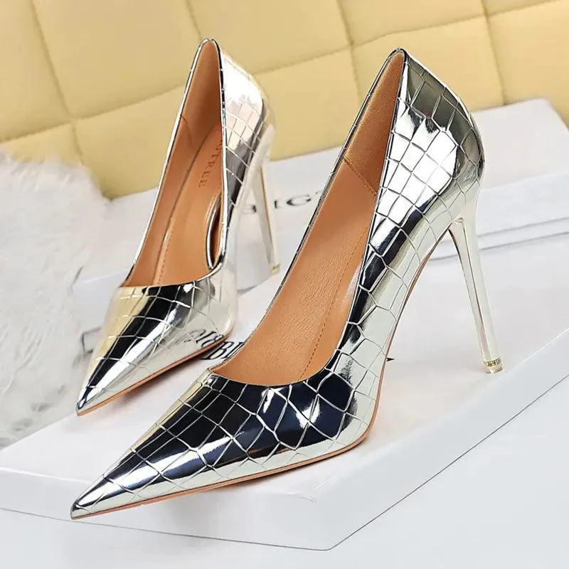 Womens Patent Leather High Heel Shoes Wedding Stilettos