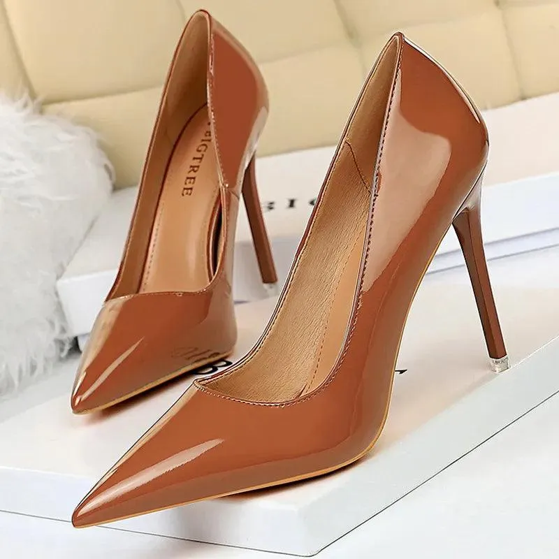 Womens Patent Leather High Heel Shoes Wedding Stilettos