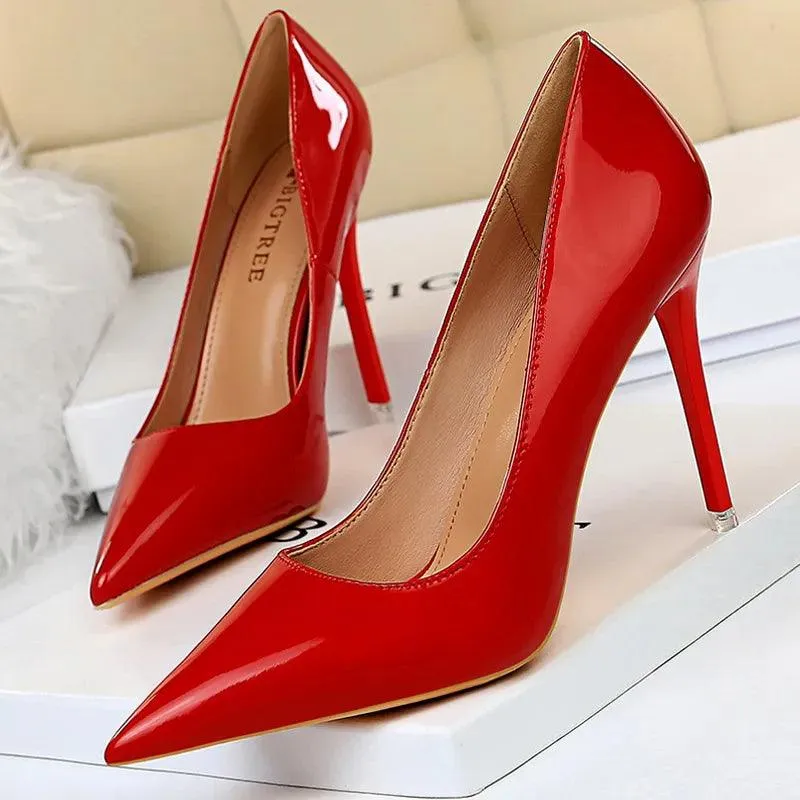 Womens Patent Leather High Heel Shoes Wedding Stilettos