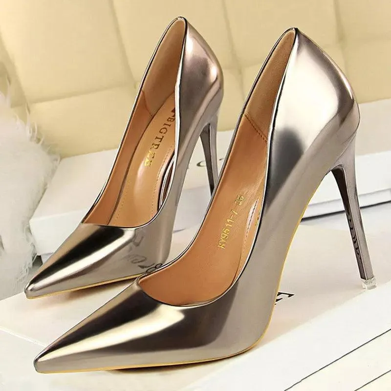 Womens Patent Leather High Heel Shoes Wedding Stilettos