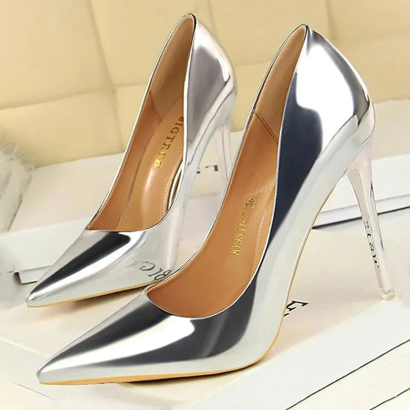 Womens Patent Leather High Heel Shoes Wedding Stilettos