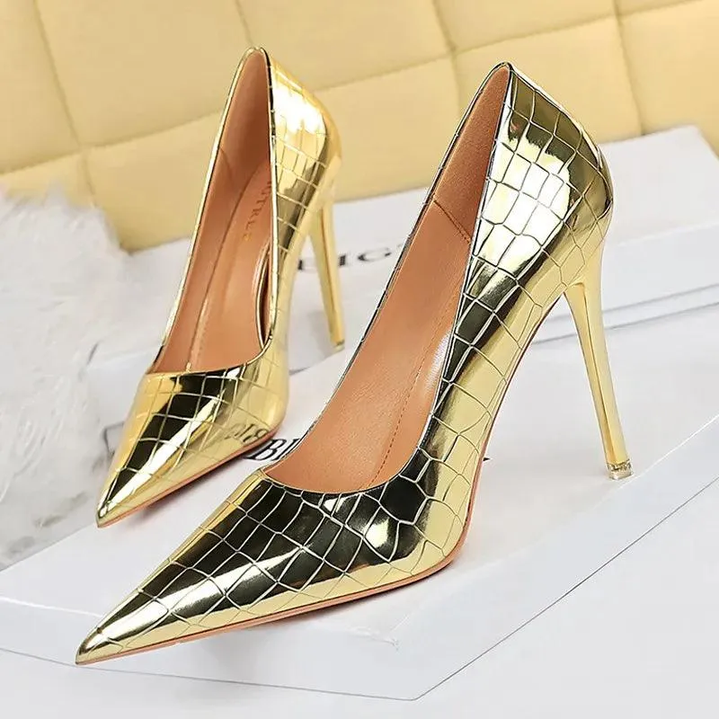 Womens Patent Leather High Heel Shoes Wedding Stilettos