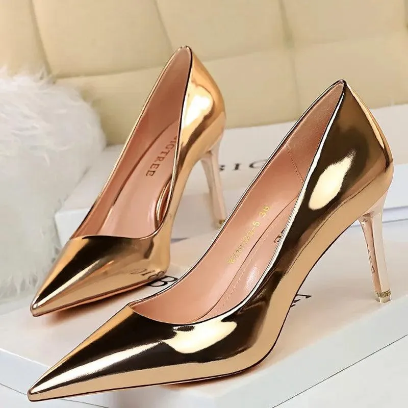 Womens Patent Leather High Heel Shoes Wedding Stilettos