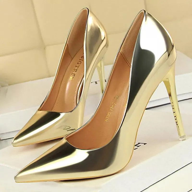 Womens Patent Leather High Heel Shoes Wedding Stilettos