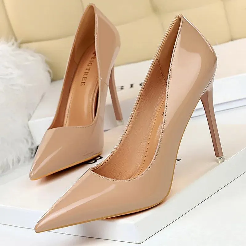 Womens Patent Leather High Heel Shoes Wedding Stilettos