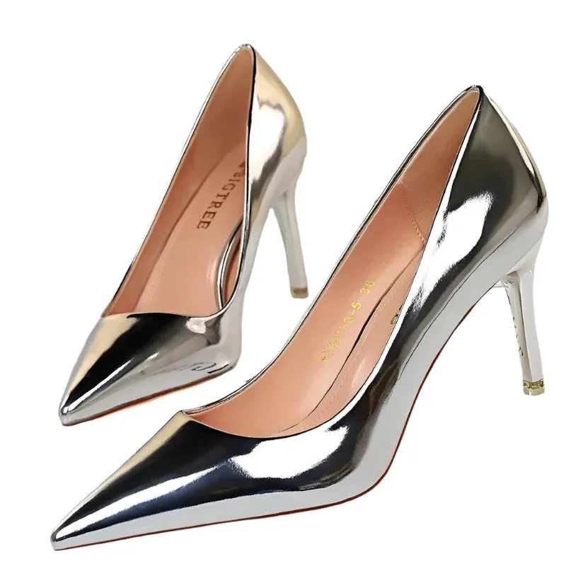 Womens Patent Leather High Heel Shoes Wedding Stilettos