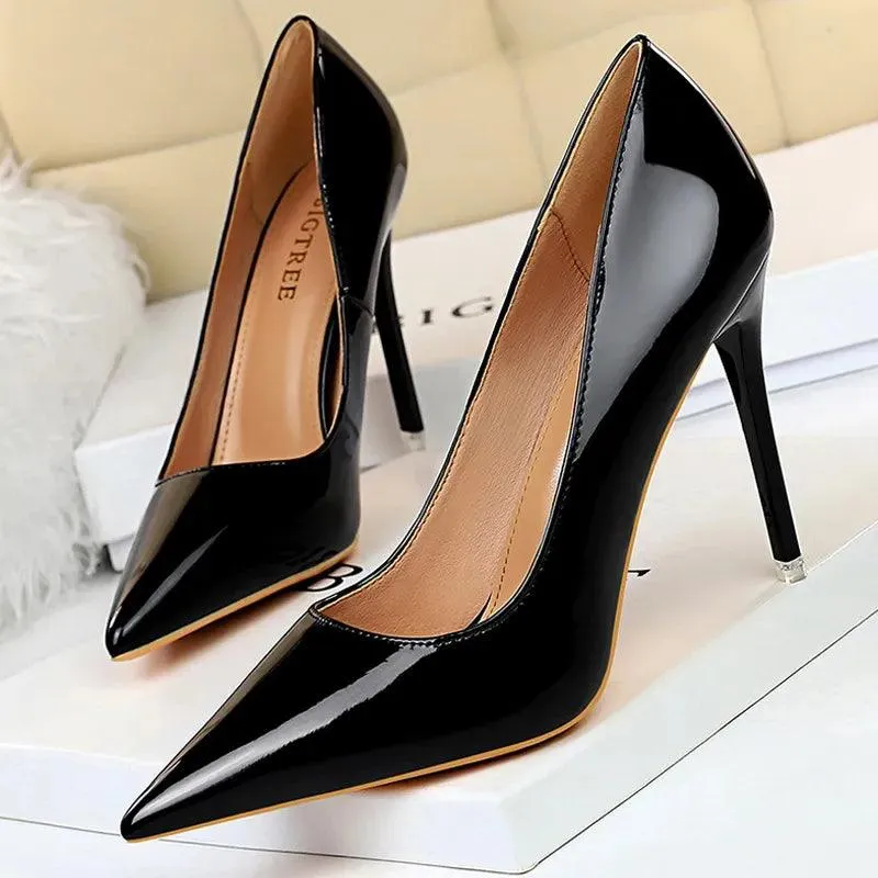 Womens Patent Leather High Heel Shoes Wedding Stilettos