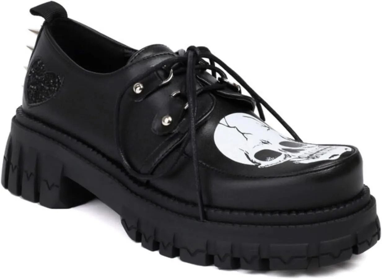 Women's Platform Round Toe Chunky Heels Block Lace Up Oxfords Fashion Studded Skull Print Party Evening Prom Dress Shoes