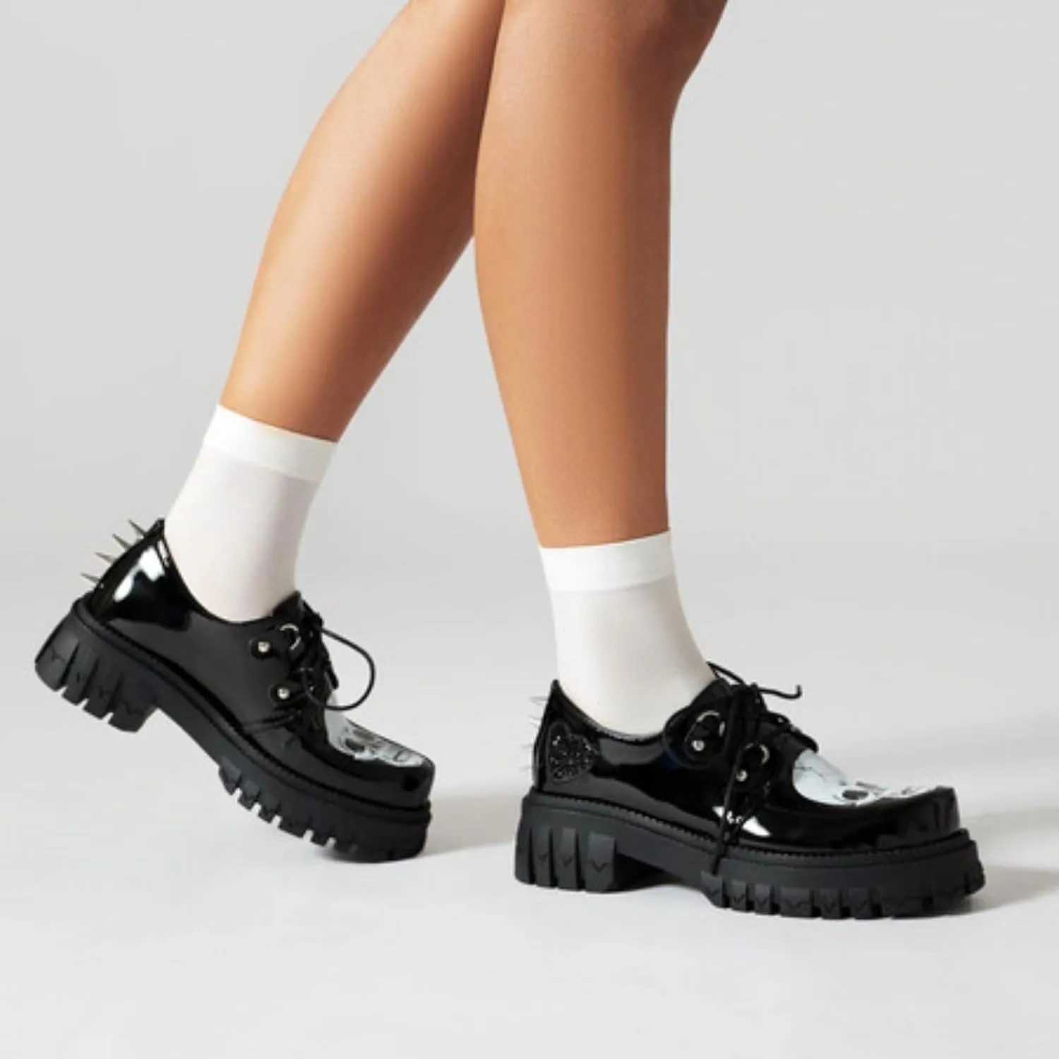 Women's Platform Round Toe Chunky Heels Block Lace Up Oxfords Fashion Studded Skull Print Party Evening Prom Dress Shoes